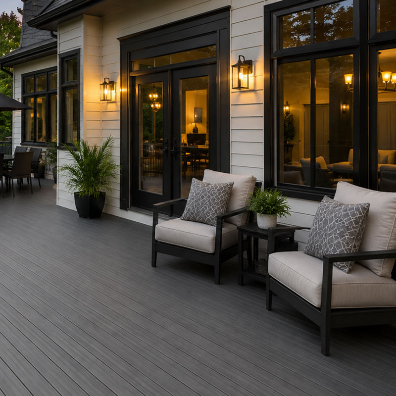 Evening lights on a composite deck